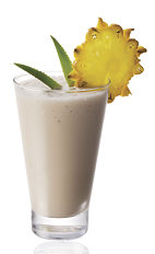 The Amarula Colada is a cream colored drink made from Amarula cream liqueur, white rum, pineapple juice and coconut cream, and served in a highball glass with pineapple.