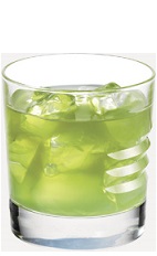 The Apple Kamikaze drink recipe is made from Burnett's sour apple vodka and sweet & sour mix, and served over ice in a rocks glass.