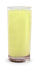 The Apple Pina Colada is a yellow drink made from Pucker sour apple schnapps, rum and pina colada mix, and served in a highball glass.