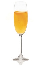 The Autumn in Jalisco is an orange cocktail made from Patron tequila, aperol, apple brandy, lemon juice and cinnamon, and served in a chilled champagne flute.