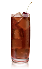 The Bad Romance drink is made from Stoli Salted Karamel vodka and Cherry Coke, and served over ice in a highball glass.