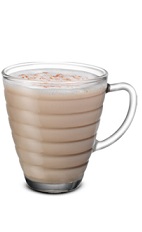 The Bailey's Chai drink is a brown colored drink made from Baileys Irish cream, Smirnoff vanilla vodka, hot chai tea and cinnamon, and served in a warm coffee glass.