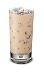 The Bailey's Iced Coffee is a brown colored drink made from Bailey's Irish cream, coffee and ice, and served in a highball glass.
