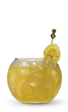 The Banana Nana is an explosion of banana flavor in a small glass. An orange colored drink recipe made from Cruzan banana rum, dark rum and orange juice, and served over ice in a rocks glass.