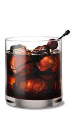 The Black Russian drink is a classic mixed drink made from a simple solution of Kahlua and vodka, and served over ice in a rocks glass.