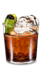 The Black Russian Lime is a simple re-mix of the classic Black Russian drink. Made from Kahlua coffee liqueur, vodka and lime, and served in an old-fashioned glass.