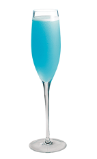 The Bubbles and Blue is a blue drink made from Hpnotiq and chilled champagne, and served in a chilled champagne flute.