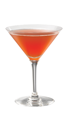 The Cheesecake Martini is a red cocktail made from Smirnoff strawberry vodka, vanilla vodka and cranberry juice, and served in a chilled cocktail glass.