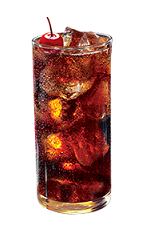 The Cherry Cola SoCo is a brown colored drink made from Southern Comfort Bold Black Cherry and cola, and served over ice in a highball glass.