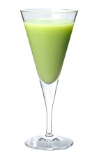 The Chiquita Punch cocktail is made from Midori melon liqueur, banana liqueur, pineapple juice and coconut cream, and served in a chilled cocktail glass.