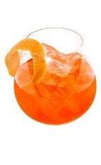 The Citrus Quo is an orange colored drink recipe made from gin, Limoncello, Luxardo Aperitivo liqueur and tonic water, and served over ice in a rocks glass garnished with orange peel.