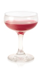 The Claudia is a red cocktail made from Patron Reposado tequila, beet juice, lime juice and agave nectar, and served in a chilled cocktail glass.