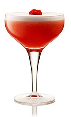 The Clover Club is a classic red cocktail made from Beefeater gin, lemon juice, simple syrup, egg white and raspberries, and served in a chilled cocktail glass or champagne coupe.