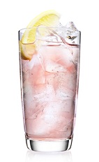The Cranberry Lemonade drink is a pink colored cocktail made from Malibu coconut rum, cranberry juice and lemon-lime soda, and served over ice in a highball glass.
