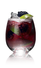 The Danzka Rouge is a red colored cocktail recipe made from Danzka currant vodka, red wine, lime, blackberries and sugar, and served over ice in a rocks glass.