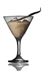The Fiery Dusk is a brown colored cocktail made from Amarula cream liqueur, vanilla ice cream, chili powder and a vanilla pod, and served over ice in a cocktail glass.