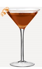 The Flying Chocolate-Covered Pear Martini cocktail recipe is made from Burnett's vodka, chocolate liqueur, pear brandy and triple sec, and served in a chilled cocktail glass.