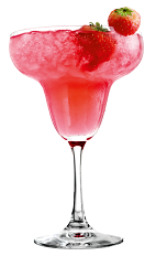 The Frozen Strawberry Margarita is an exciting pink cocktail made from Rose's lime cordial, Rose's strawberry cordial, Rose's triple sec cordial, tequila and strawberries, and served in a chilled margarita glass.
