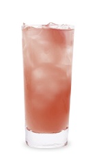 The Fuzzy Flamingo is a peach colored drink made from DeKuyper Peachtree schnapps, grapefruit juice and grenadine, and served over ice in a highball glass.