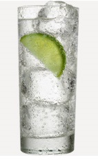 The Gin Swizzle drink recipe is made from Burnett's gin, bitters, lime juice, sugar and club soda, and served over ice in a highball glass.