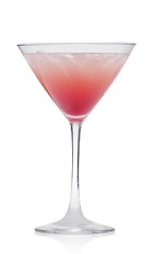The Grapefruit Breeze is a pink cocktail made from Patron tequila, orange liqueur, grapefruit juice, lemon juice and Chambord raspberry liqueur, and served in a chilled cocktail glass.