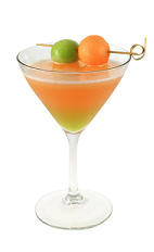 The Green on Orange Melon is a green and orange colored cocktail made from Smirnoff melon vodka, Midori melon liqueur, melon and lemon juice, and served in a chilled cocktail glass.