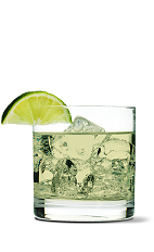 The Green Water drink recipe is made from UV Sweet Green Tea vodka, mineral water and lime, and served over ice in a rocks glass.