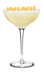 The Hazel Eyes is a top-shelf cocktail made from Frangelico hazelnut liqueur, Scotch whiskey, St-Germain elderflower liqueur and grapefruit juice, and served in a chilled cocktail glass.