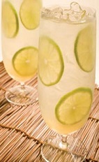 The Honey Mule Caipirinha recipe is made from Leblon cachaca, honey and ginger ale, and served over ice in a tall glass garnished with lime slices.