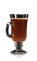 The Hot Buttered Rum drink recipe is made from dark rum, brown sugar, butter, boiling water and nutmeg, and served in a warmed coffee mug or an Irish coffee glass.