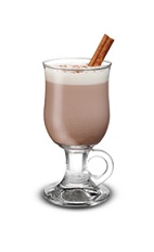 The Hot Mint Chocolate is a brown colored drink served in an Irish coffee glass, and Made from Baileys iwth a Hint of Mint Chocolate, hot chocolate and whipped cream,.