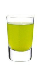 The Illusion Shaker shot is made from Midori melon liqueur, triple sec, vodka, lemon juice and pineapple juice, and served in a chilled shot glass.