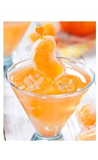 The Indo Veado cocktail recipe is an orange colored drink made from Boca Loca cachaca, St-Germain elderflower liqueur, pear juice and tangerine, and served in a chilled cocktail glass.