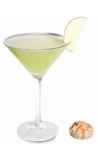 The Italian Nut Job cocktail recipe is made from Luxardo spiced apple sambuca, Limoncello, hazelnut liqueur and apple juice, and served in a chilled cocktail glass garnished with an apple wedge and biscotti or cookie.