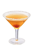 The King's Treasure cocktail is made from Chambord flavored vodka, Cognac and pineapple juice, and served in a sugar-rimmed cocktail glass.