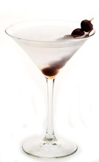 The Kirsch Kiss cocktail recipe is made from Luxardo sambuca, kirschwasser (cherry brandy) and mineral water, and served in a chilled cocktail glass garnished with maraschino cherries.