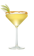 The Kissed Caramel Appletini is an orange colored cocktail made from Smirnoff Kissed Caramel vodka, apple juice, lemon juice and simple syrup, and served in a caramel rimmed cocktail glass.