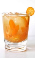 The Kumquat Ginger Caipirinha is not only a fun thing to say, it's also a great drink recipe. An orange colored cocktail made from Leblon cachaca, kumquats, ginger and sugar, and served in a rocks glass over ice.