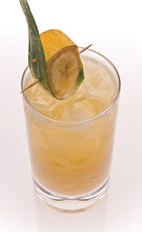The Leblon and Banana is a smooth tropical drink recipe made from Leblon cachaca, banana liqueur, banana, coconut water, lime juice, pineapple juice and lychee juice, and served over ice in a highball glass.