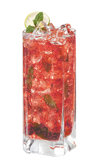 The Lunazul Royal is a red colored drink recipe made from Lunazul blanco tequila, ruby red grapefruit juice, mint, simple syrup and club soda, and served over ice in a highball glass.