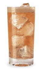 The Melon Madness is an orange drink made from Pucker watermelon schnapps, vodka and lemon-lime soda, and served over ice in a highball glass.