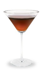 The Midnight Berry is a brown cocktail made from blackberry brandy, vodka and coffee liqueur, and served in a chilled cocktail glass.