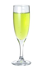 The Midori Sparkle cocktail is made form Midori melon liqueur and chilled champagne, and served in a chilled champagne glass.