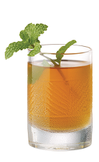 The Moroccan Tuacan is an orange colored shot made from Tuaca vanilla citrus liqueur, green tea, lemon juice and fresh mint, and served in a chilled shot glass.