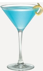 The Mountain Bluetini is a blue colored cocktail recipe made from Burnett's blue raspberry vodka, triple sec and lime juice, and served in a chilled cocktail glass.