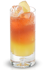 The New Amsterdam Dragon is a fruity orange colored drink made from New Amsterdam Gin, mango juice, sour mix, tonic water, ginger and grenadine, and served over ice in a highball glass.