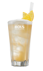 The Orange Collins is a sweet and refreshing way to celebrate a summer wedding, or simply relaxing in a hammock. An orange drink made from genever, Bols Dry Orange liqueur, lemon juice, simple syrup, bitters, club soda and Bols Cacao White Foam liqueur, and served over ice in a highball glass.