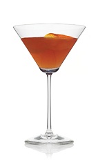 The Orleans Nuevo is an orange cocktail made from Patron tequila, gum syrup, bitters and Pernod, and served in a chilled cocktail glass.