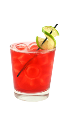 The Passion Fruit Punch is a red colored drink made from Smirnoff passionfruit vodka, cranberry, pineapple and grapefruit jucie, bitters and lemon-lime soda, and served over ice in a rocks glass.