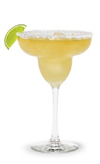 The Peach Margarita is an orange colored cocktail made from peach schnapps, triple sec, tequila and sour mix, and served in a chilled margarita glass.